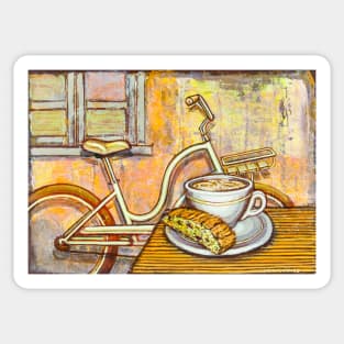 Cream Electra Town bicycle with cappuccino and biscotti Sticker